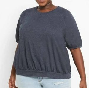 Lane Bryant grey blue short puff sleeve french terry top 26/28 NWT